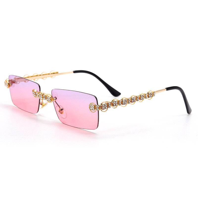 Rektangulära solglasögon för dam i rosa färg