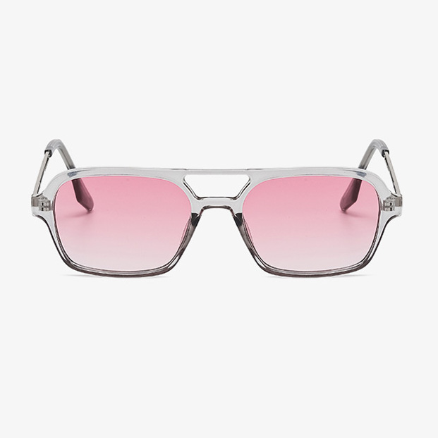 rosa solglasögon med silvriga bågar i rektangulär form