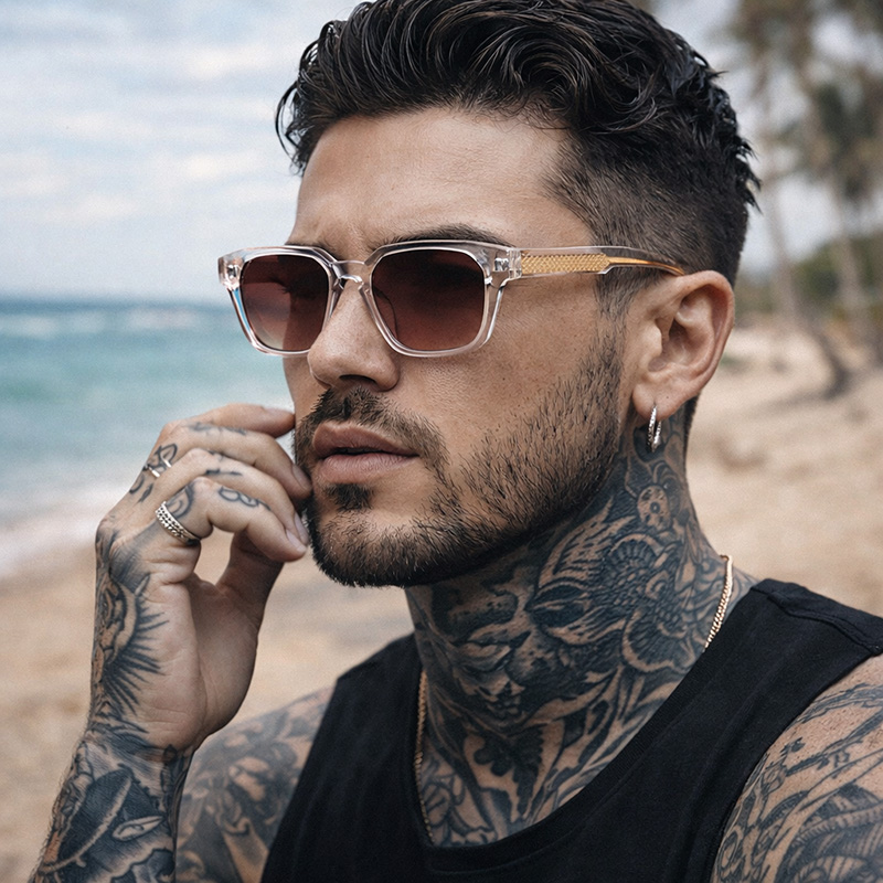 Lyxiga champagne solglasögon för herrar 2026