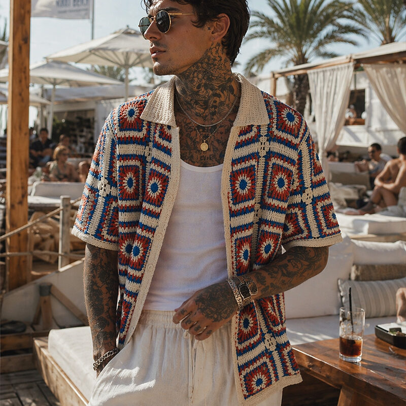 Ibiza stickad kortärmad röd